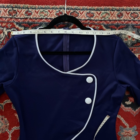 Retro navy dress with sleeves - Picture 5 of 7